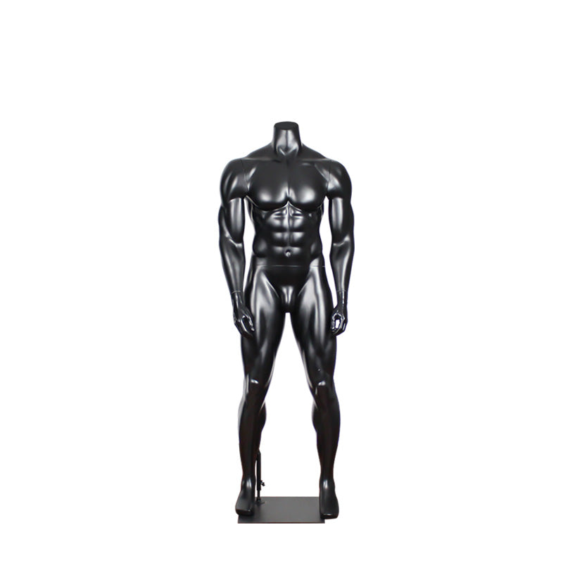 Maniquí deportivo masculino de cuerpo completo con músculos, de talla grande, color negro mate