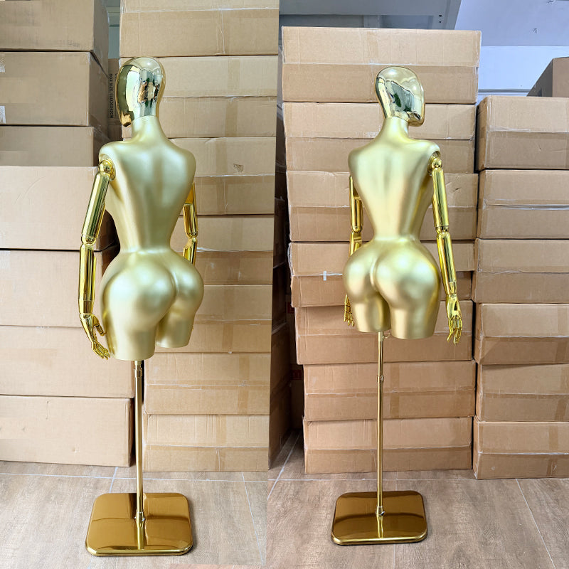 Best-Selling High-Quality Matte Female Half-Body Mannequin with Gold Electroplated Headband, Posable Sexy Women’s Clothing Display Mannequin