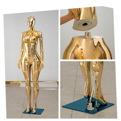 Plus Size Chrome Full-Body Dress Form Mannequin for Women  Big Bust Hip Curvy Standing Pose Fashion Store Window Display