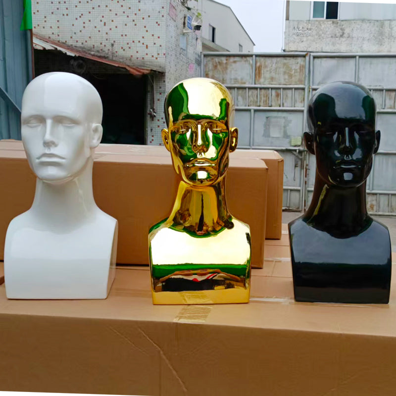 male cheap chrom gold siliver white black men mannequins head lifelike make -up plastic model for wig hat display