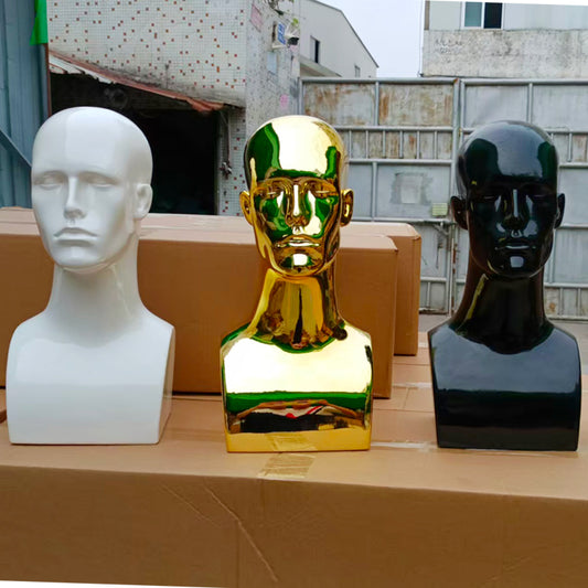 male cheap chrom gold siliver white black men mannequins head lifelike make -up plastic model for wig hat display