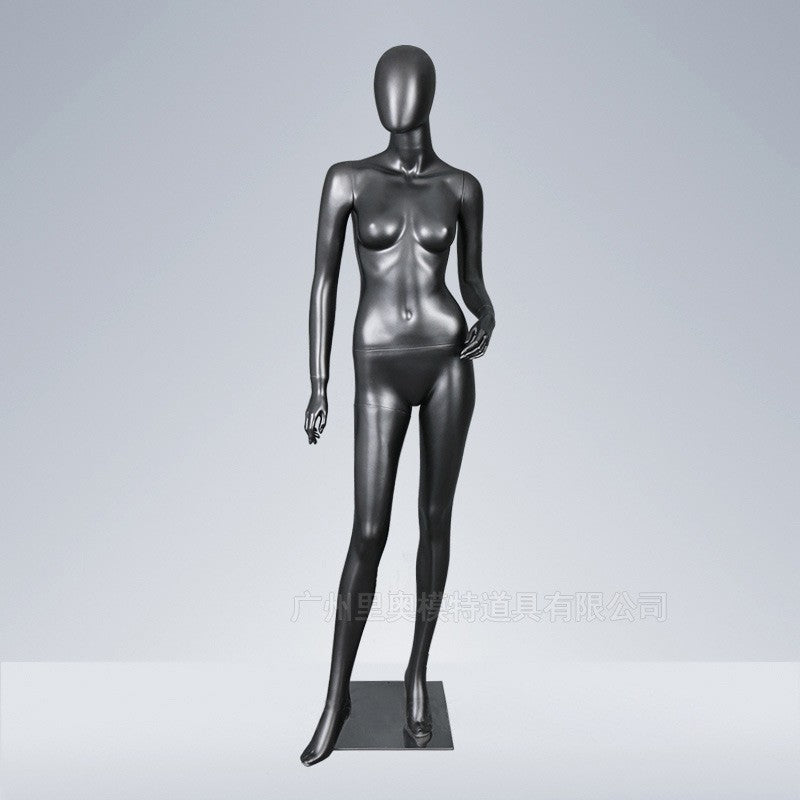 Maniquí femenino de cuerpo entero de fibra de vidrio para ropa interior negra, para exhibición de prendas. 