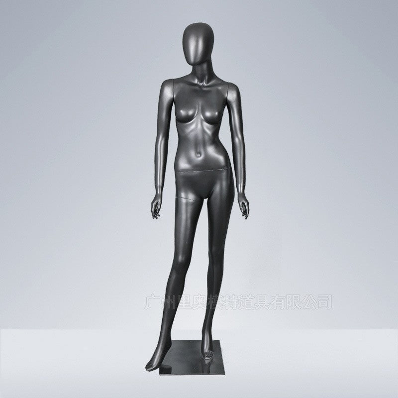 Maniquí femenino de cuerpo entero de fibra de vidrio para ropa interior negra, para exhibición de prendas. 