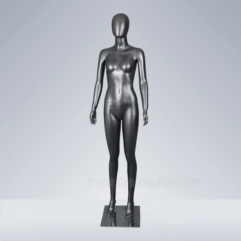 Maniquí femenino de cuerpo entero de fibra de vidrio para ropa interior negra, para exhibición de prendas. 