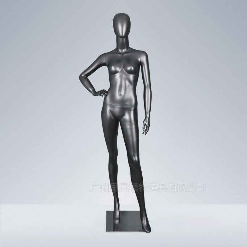 Maniquí femenino de cuerpo entero de fibra de vidrio para ropa interior negra, para exhibición de prendas. 