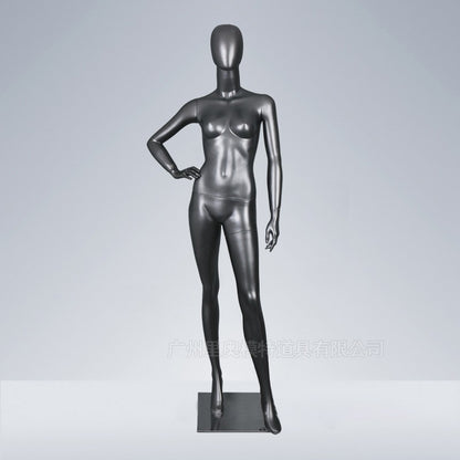 Maniquí femenino de cuerpo entero de fibra de vidrio para ropa interior negra, para exhibición de prendas. 