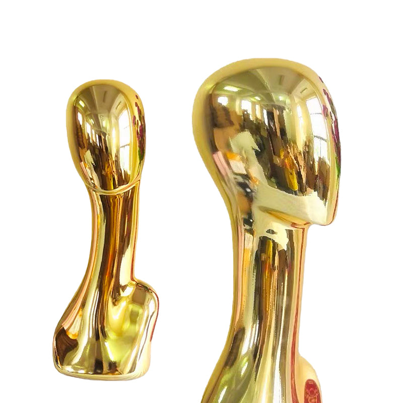 Gold/Silver Electroplated Female Mannequin Head Stand for Live Streaming, with Facial Features, Wig, Scarf & Necklace Display Props.