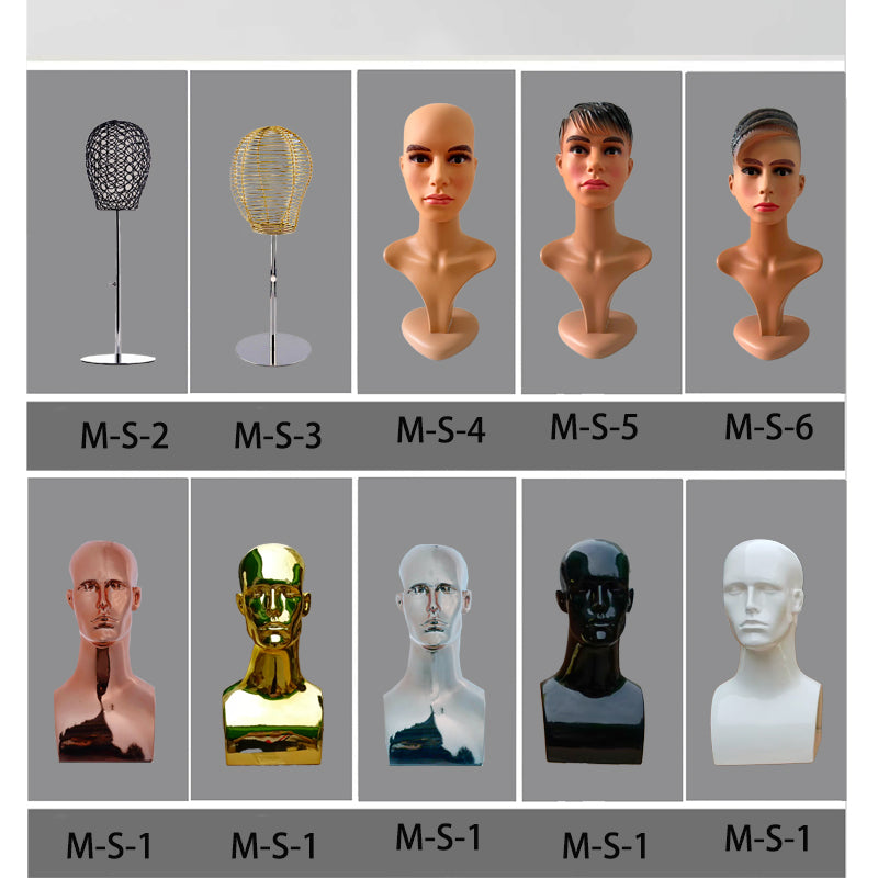 male cheap chrom gold siliver white black men mannequins head lifelike make -up plastic model for wig hat display