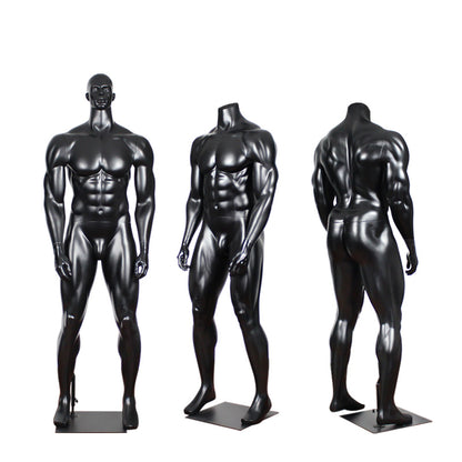 Maniquí deportivo masculino de cuerpo completo con músculos, de talla grande, color negro mate 