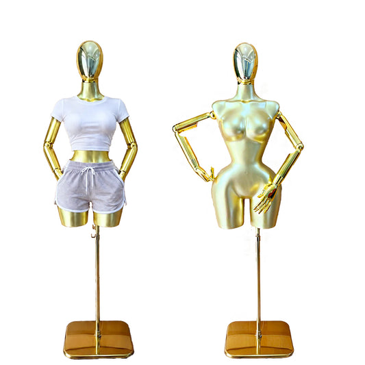 Best-Selling High-Quality Matte Female Half-Body Mannequin with Gold Electroplated Headband, Posable Sexy Women’s Clothing Display Mannequin