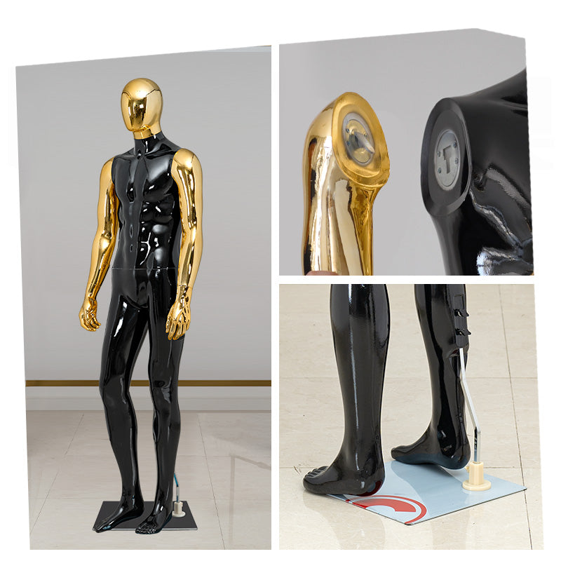Glossy White Male Mannequin with Gold Chrome Head & Arms Full Body Muscular Display Dummy for Clothing Store