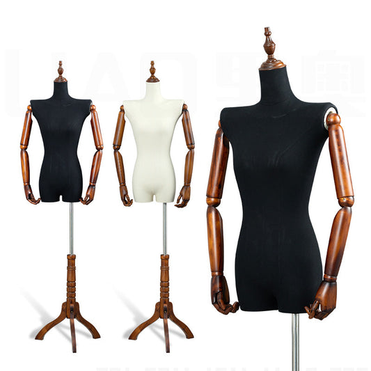 boutique Mannequin body stand for bridal dresses A female dummy with Wooden arms stereoscopic women clothing display