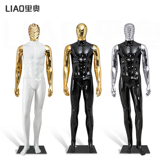 Glossy White Male Mannequin with Gold Chrome Head & Arms Full Body Muscular Display Dummy for Clothing Store