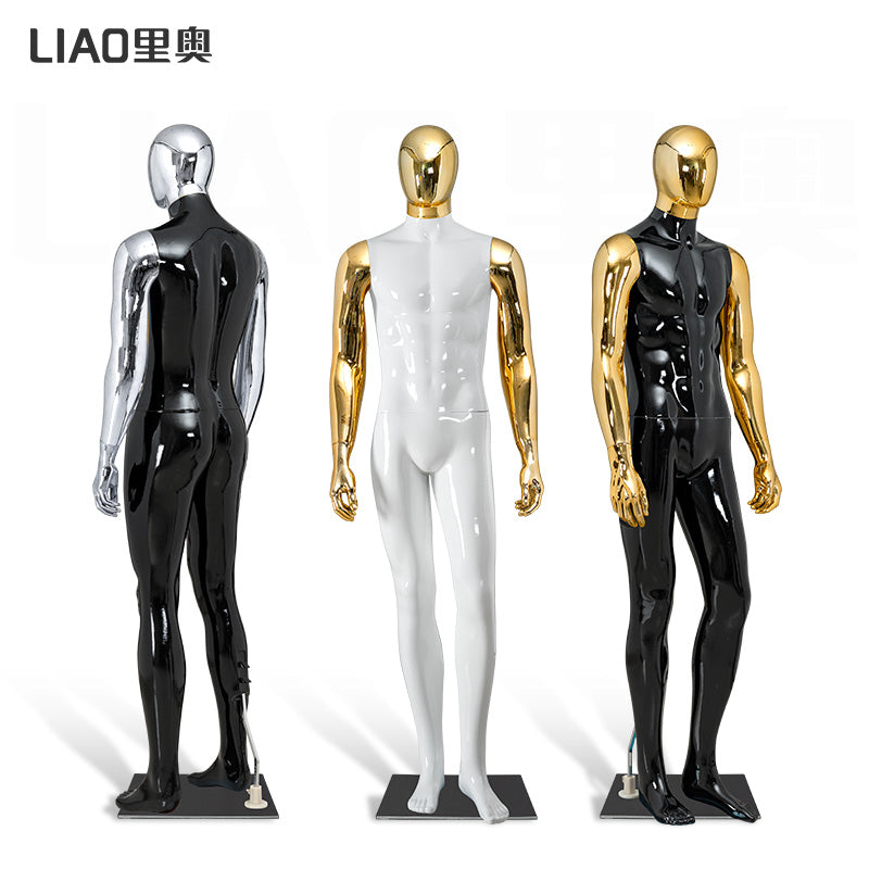Glossy White Male Mannequin with Gold Chrome Head & Arms Full Body Muscular Display Dummy for Clothing Store