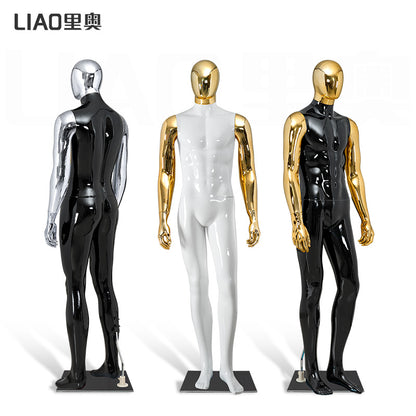 Glossy White Male Mannequin with Gold Chrome Head & Arms Full Body Muscular Display Dummy for Clothing Store