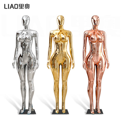 Plus Size Chrome Full-Body Dress Form Mannequin for Women  Big Bust Hip Curvy Standing Pose Fashion Store Window Display