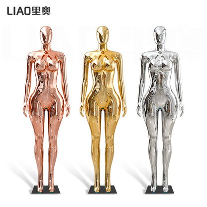 Plus Size Chrome Full-Body Dress Form Mannequin for Women  Big Bust Hip Curvy Standing Pose Fashion Store Window Display