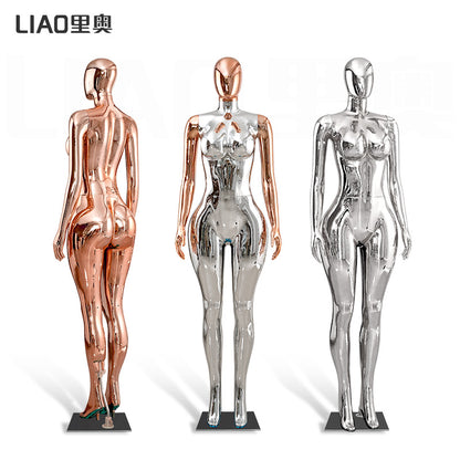 Plus Size Chrome Full-Body Dress Form Mannequin for Women  Big Bust Hip Curvy Standing Pose Fashion Store Window Display