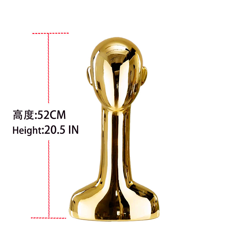 Gold/Silver Electroplated Female Mannequin Head Stand for Live Streaming, with Facial Features, Wig, Scarf & Necklace Display Props.