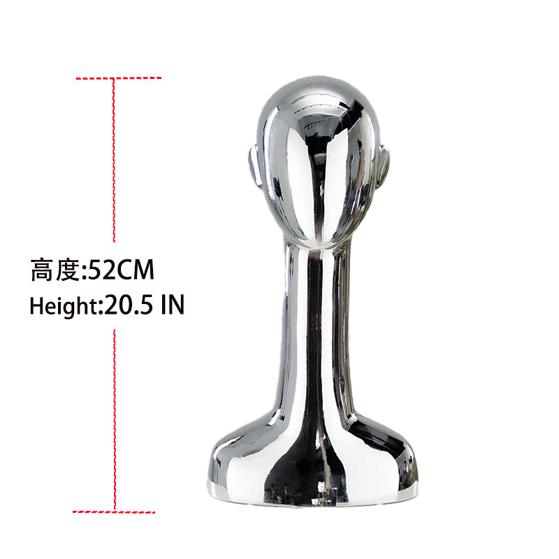 Gold/Silver Electroplated Female Mannequin Head Stand for Live Streaming, with Facial Features, Wig, Scarf & Necklace Display Props.