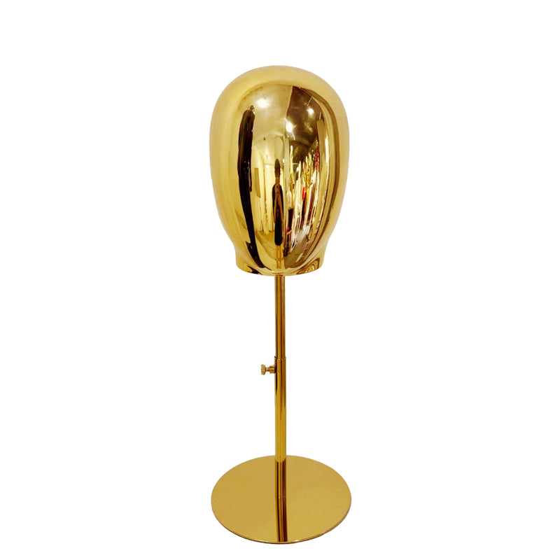 Gold/Silver Electroplated Female Mannequin Head Stand for Live Streaming, with Facial Features, Wig, Scarf & Necklace Display Props.