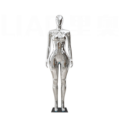 Plus Size Chrome Full-Body Dress Form Mannequin for Women  Big Bust Hip Curvy Standing Pose Fashion Store Window Display