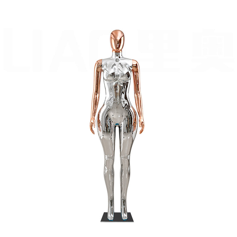 Plus Size Chrome Full-Body Dress Form Mannequin for Women  Big Bust Hip Curvy Standing Pose Fashion Store Window Display