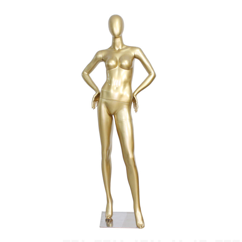 Maniquí femenino de sujetador y ropa interior dorado de alta calidad para escaparate de ropa de mujer. 