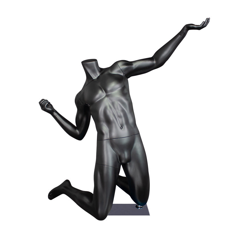 Maniquí deportivo masculino sin cabeza usado para correr, jugar a la pelota, ropa, maniquí para hombre, cuerpo completo, negro y gris. 
