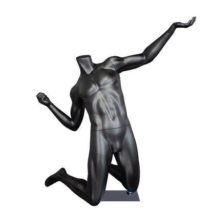 Maniquí deportivo masculino sin cabeza usado para correr, jugar a la pelota, ropa, maniquí para hombre, cuerpo completo, negro y gris. 