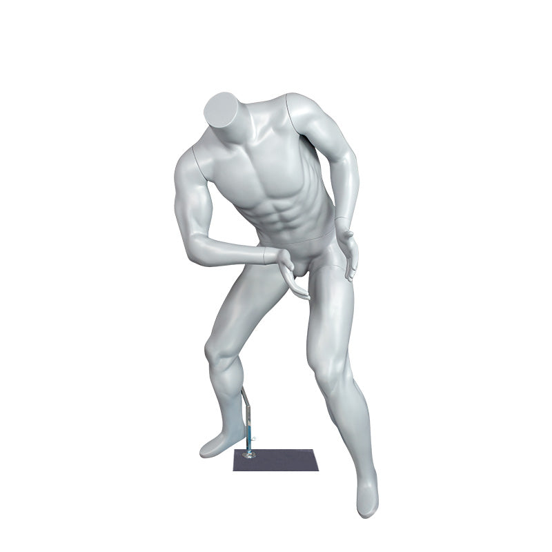 Maniquí deportivo masculino sin cabeza usado para correr, jugar a la pelota, ropa, maniquí para hombre, cuerpo completo, negro y gris. 
