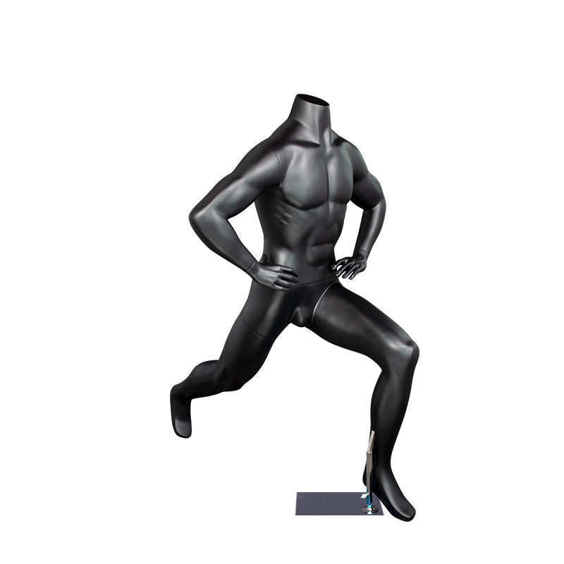 Maniquí deportivo masculino sin cabeza usado para correr, jugar a la pelota, ropa, maniquí para hombre, cuerpo completo, negro y gris. 