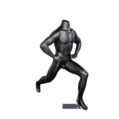 Maniquí deportivo masculino sin cabeza usado para correr, jugar a la pelota, ropa, maniquí para hombre, cuerpo completo, negro y gris. 