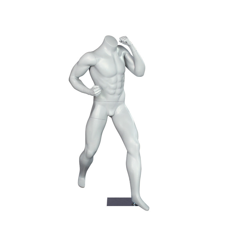 Maniquí deportivo masculino sin cabeza usado para correr, jugar a la pelota, ropa, maniquí para hombre, cuerpo completo, negro y gris. 