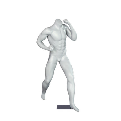 Maniquí deportivo masculino sin cabeza usado para correr, jugar a la pelota, ropa, maniquí para hombre, cuerpo completo, negro y gris. 