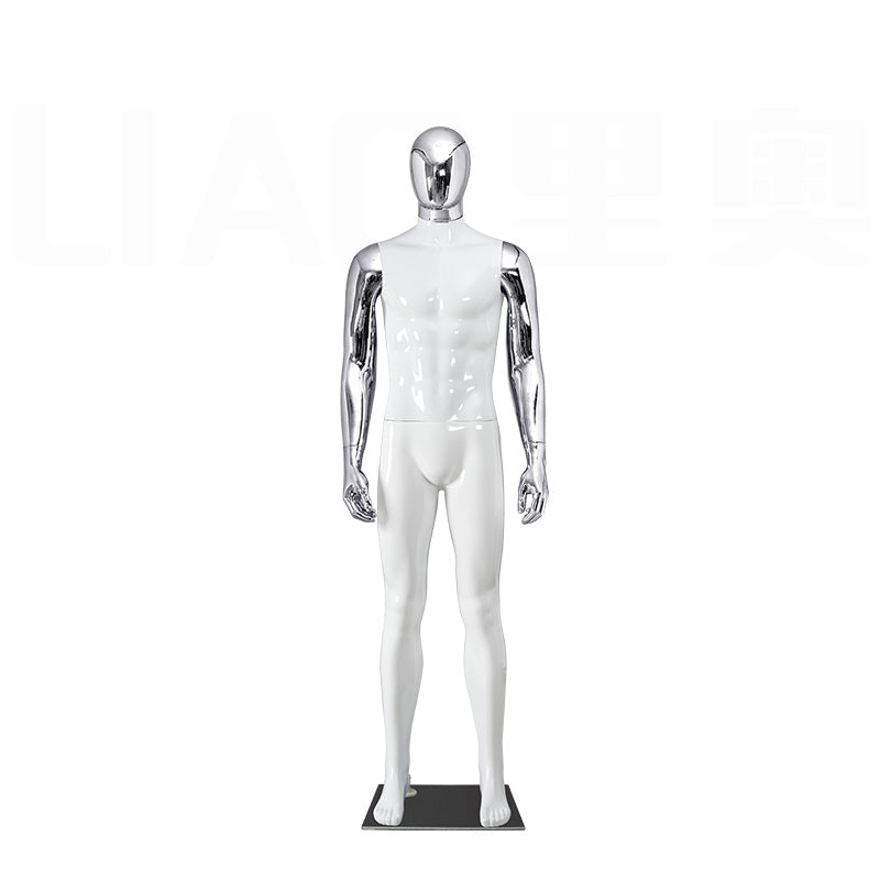 Glossy White Male Mannequin with Gold Chrome Head & Arms Full Body Muscular Display Dummy for Clothing Store