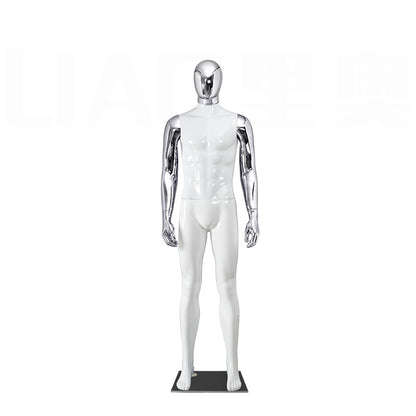 Glossy White Male Mannequin with Gold Chrome Head & Arms Full Body Muscular Display Dummy for Clothing Store