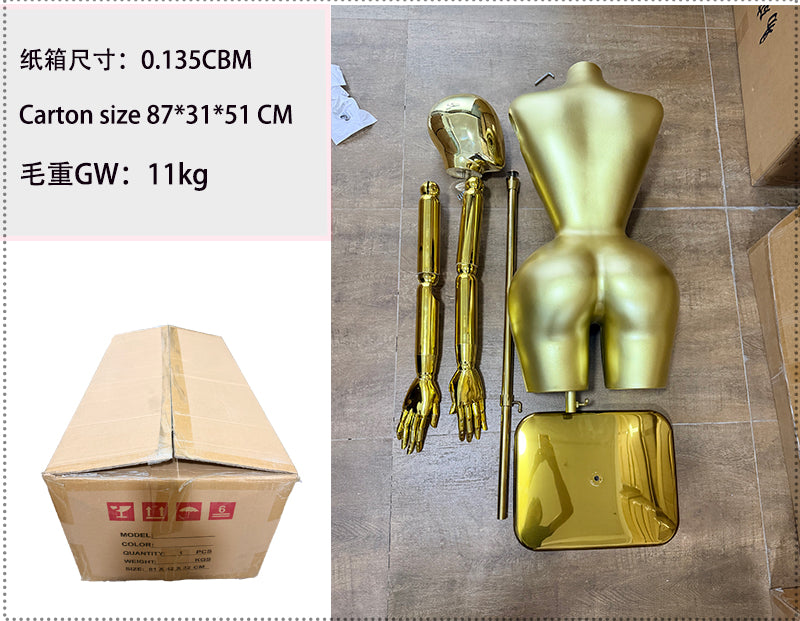 Best-Selling High-Quality Matte Female Half-Body Mannequin with Gold Electroplated Headband, Posable Sexy Women’s Clothing Display Mannequin