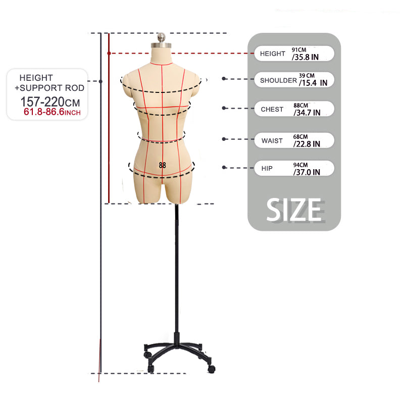 Live Streaming Female Mannequin Sewing Mannequin Torso for Dress Form Pinnable, Beige Sewing Dummy/Adjustable Women Manikin Body for Dressmaker, Have Base, Clothing Is Not Included