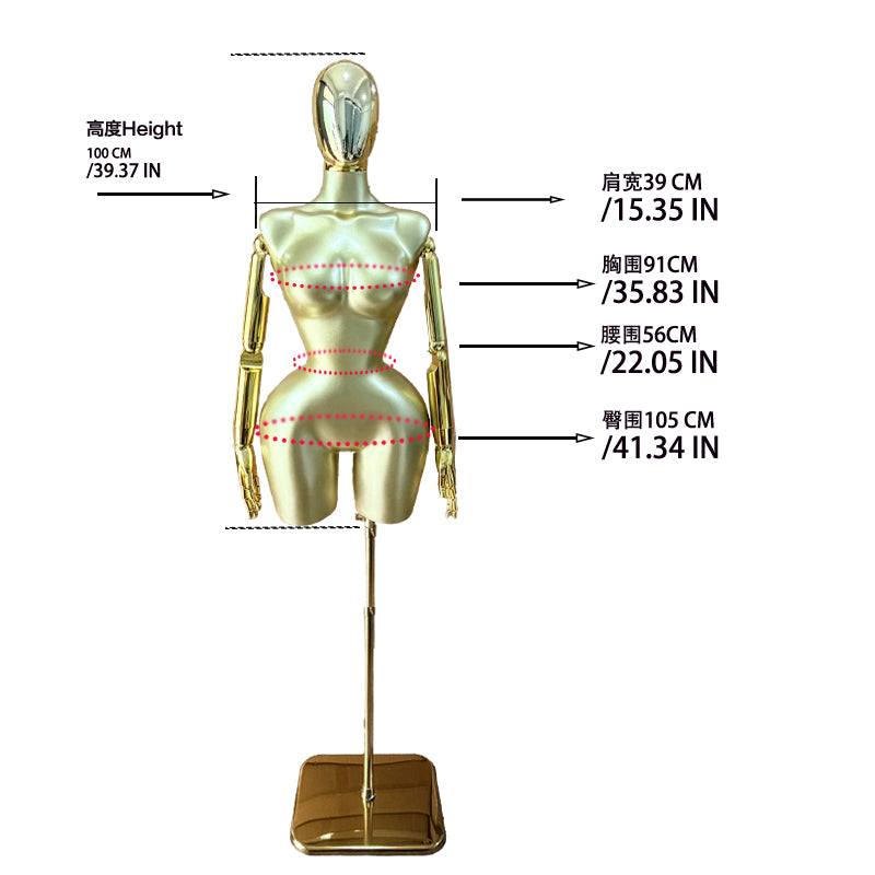 Best-Selling High-Quality Matte Female Half-Body Mannequin with Gold Electroplated Headband, Posable Sexy Women’s Clothing Display Mannequin
