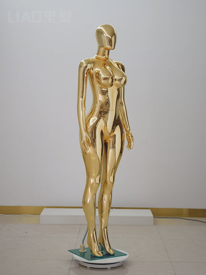 Plus Size Chrome Full-Body Dress Form Mannequin for Women  Big Bust Hip Curvy Standing Pose Fashion Store Window Display