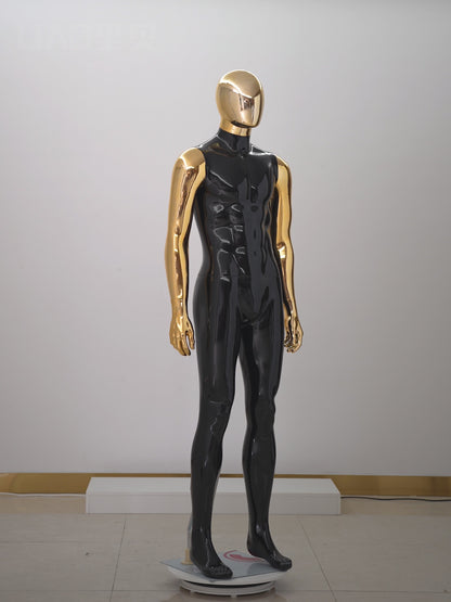 Glossy White Male Mannequin with Gold Chrome Head & Arms Full Body Muscular Display Dummy for Clothing Store