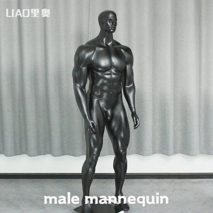 Maniquí deportivo masculino de cuerpo completo con músculos, de talla grande, color negro mate 
